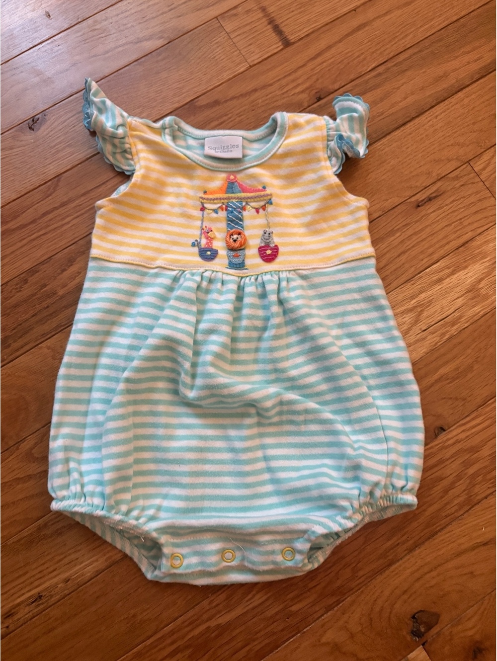 Squiggles by Charlie Baby Girl 6-9 Months Striped Cotton Romper PLAY